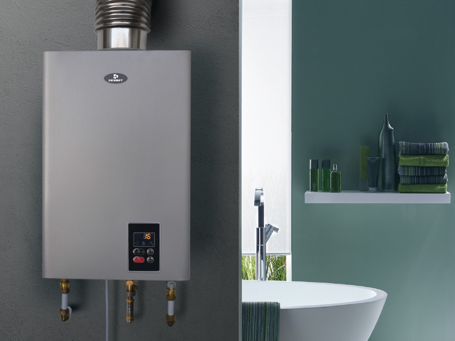 Dewhot Fan Forced Gas Geysers provide hot water to home solar systems